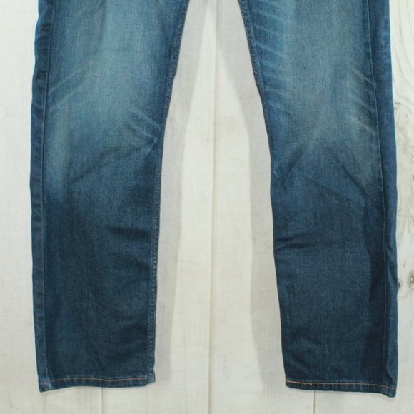 Levi's 514 Original Blue Washed Riveted Slim Straight Denim Jeans Size 34x34 - Picture 3 of 11